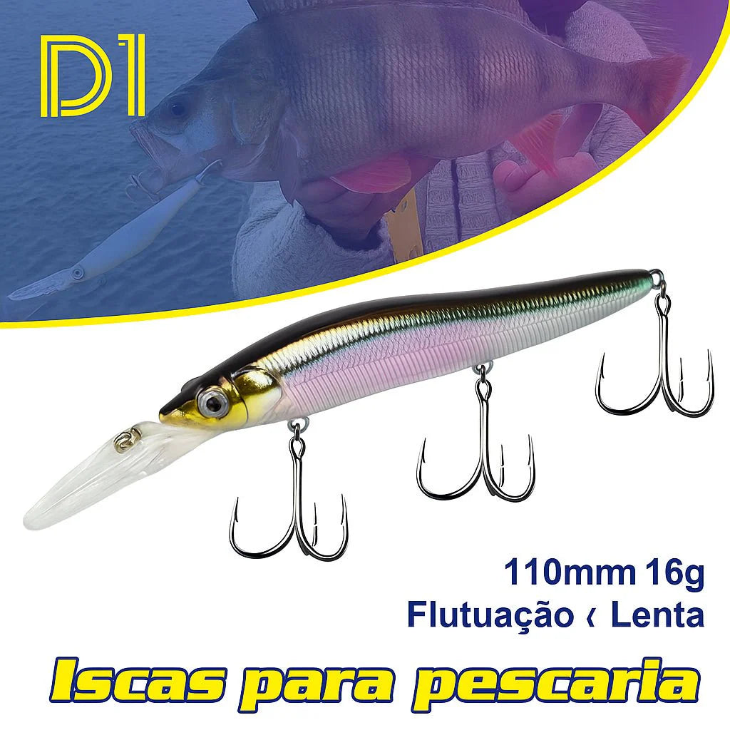 Isca Artificial Grande de Fundo Minnow Slow Floating D1